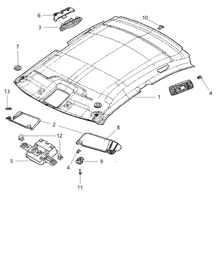 2011 Chrysler 300 Bracket Sunvisor Diagram for 5108235AD