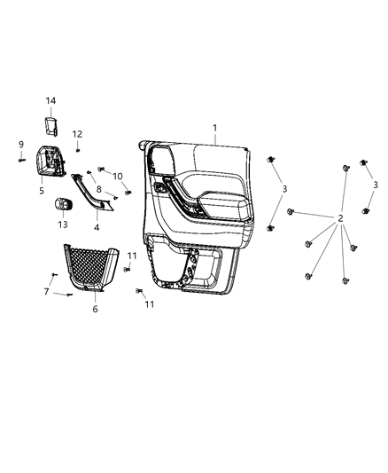 2013 Jeep Wrangler Front Door Trim Panel Diagram 1 - Thumbnail