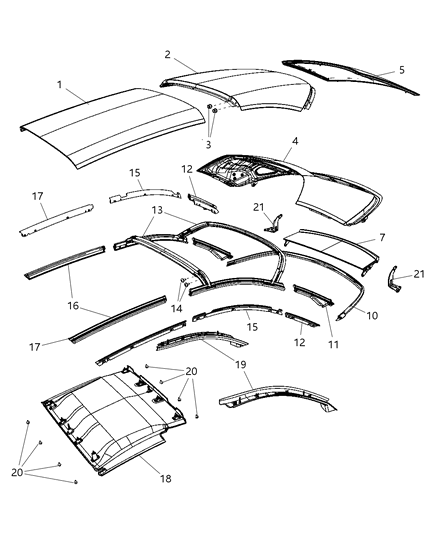 2007 Chrysler Sebring Push Pin Headliner Attaching Diagram for 4389940AA