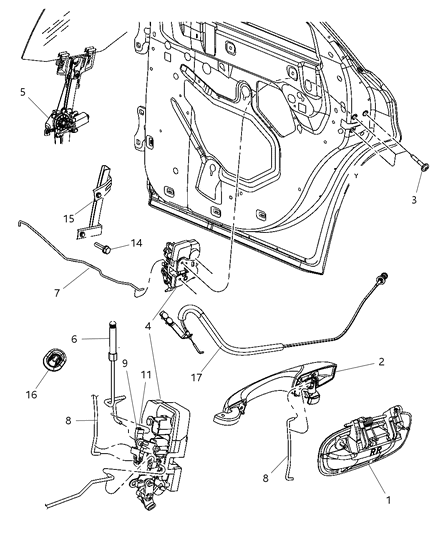 2009 Dodge Charger Window Regulator, Rear Passenger Side Diagram for 5065472AF