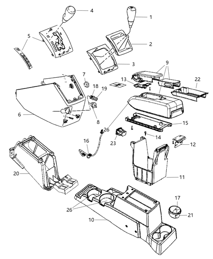 2008 Dodge Caliber Console Base, Center Diagram for 1EE281DVAB