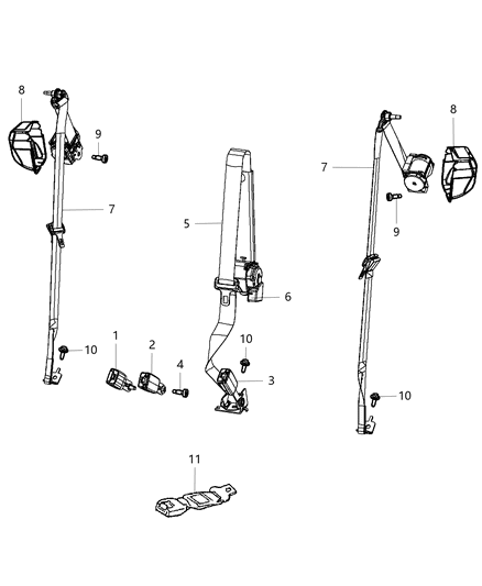 2011 Dodge Durango Seat Belts, Second Row Diagram