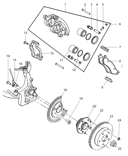 2001 Dodge Ram 1500 Quad & Club Cab Front Brakes Diagram