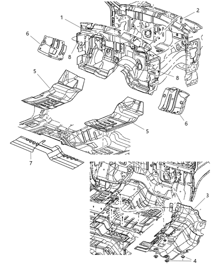 2005 Dodge Dakota Silencer Floor Pan Diagram for 55112064AA