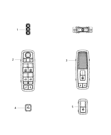 2020 Ram 3500 Cab Chassis(<10K lb.) Switches, Doors, Mirrors And Liftgate Diagram