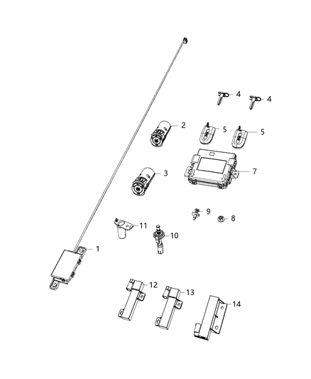 2020 Jeep Grand Cherokee Transmitter Integrated Key Fob Diagram for 68143501AC