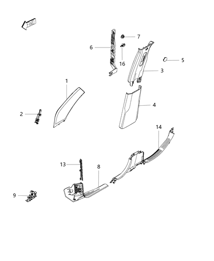 2018 Jeep Renegade Windshield Pillar Trim Fastener Diagram for 68332395AA