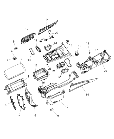 2019 Dodge Durango Floor Console Front Diagram