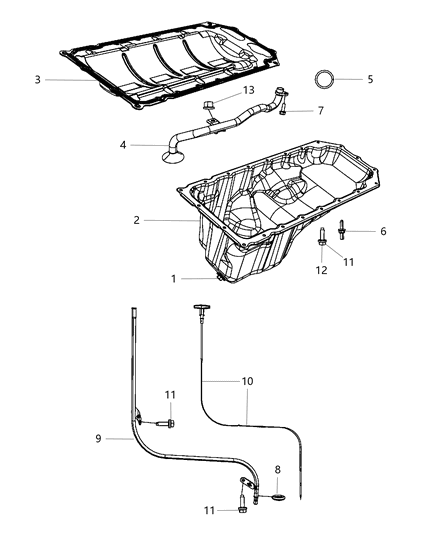 2008 Jeep Commander Engine Oil Pan , Engine Oil Level Indicator And Tube & Related Parts Diagram 3 - Thumbnail