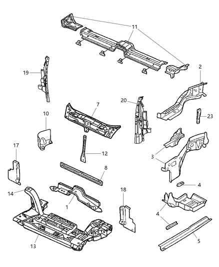 2001 Chrysler PT Cruiser Rail Extension, Front Driver Side Diagram for 5027417AC