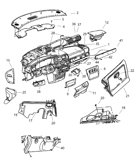 2005 Chrysler Sebring Sedan & Convertible Instrument Panel Diagram