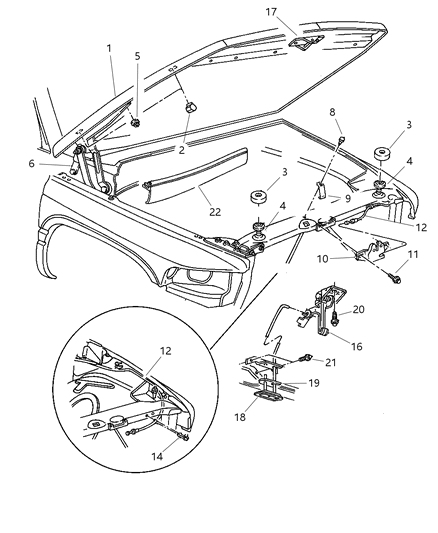 2002 Dodge Ram 2500 Regular Cab Hood & Hood Release Diagram