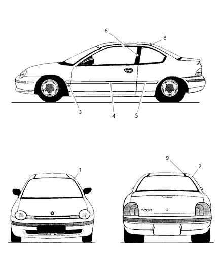 1998 Dodge Neon Molding Front Door Diagram for RG30VB3AA