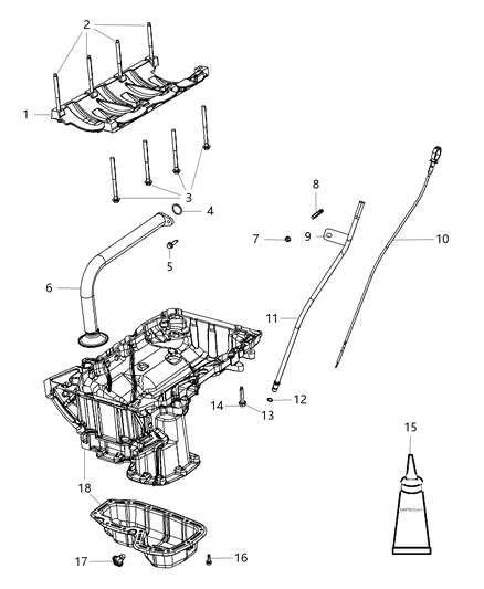 2018 Jeep Wrangler JK (Previous-generation) Engine Oil Pan , Engine Oil Level Indicator And Related Parts Diagram 3 - Thumbnail