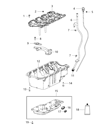 2018 Jeep Wrangler All-new Model Engine Oil Pan, Engine Oil Level Indicator And Related Parts Diagram 3 - Thumbnail