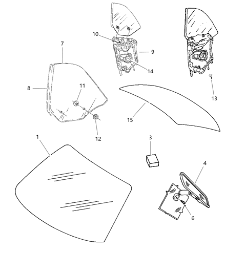 1998 Chrysler Sebring Convertible Windshield, Sideglass And Mirror Diagram