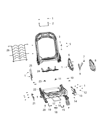2021 Jeep Wrangler Adjusters, Recliners, Shields And Risers - Passenger Seat Diagram 4 - Thumbnail