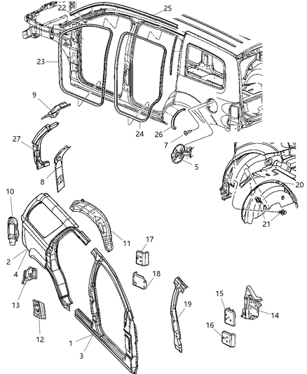 2007 Chrysler Aspen Panel Package Bodyside Aperture Front Front Complete Diagram for 68004528AB