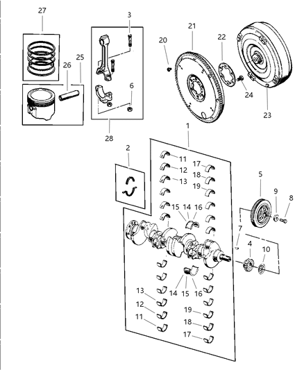 1998 Jeep Grand Cherokee Crankshaft, Piston & Torque Converter Diagram 1 - Thumbnail