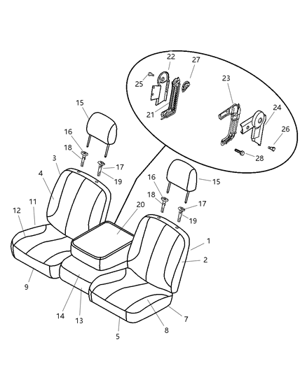 2007 Dodge Ram 1500 Center Cushion, Gray/Taupe, Front Diagram for 1FE811D5AA