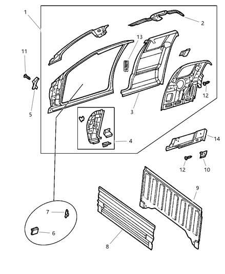 1999 Dodge Dakota Aperture Panel Bodyside Diagram 1 - Thumbnail