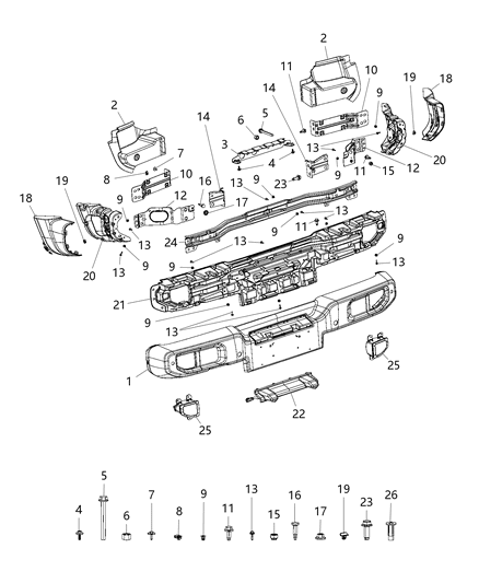 2018 Jeep Wrangler All-new Model Rear Bumper Diagram 3 - Thumbnail