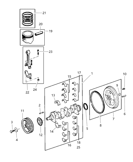 2002 Dodge Dakota Crankshaft , Piston & Torque Converter Diagram 1 - Thumbnail