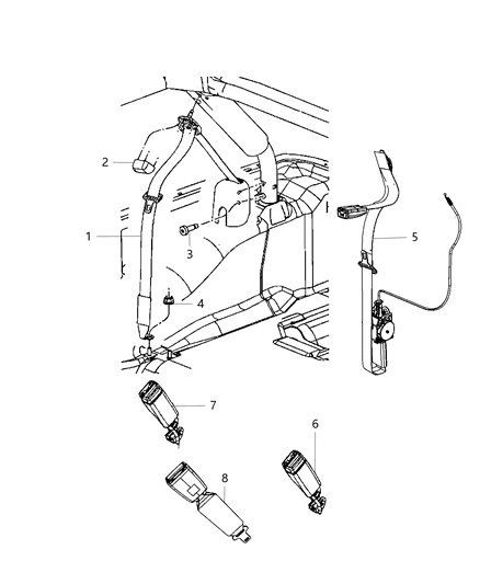 2010 Jeep Wrangler Seat Belt Second Row Diagram 2 - Thumbnail