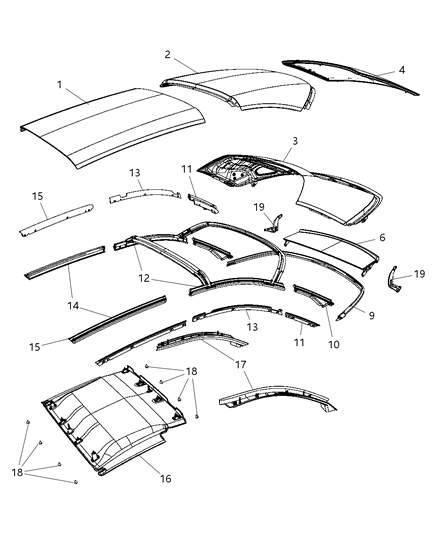 2009 Chrysler Sebring Convertible Hard Top Tonneau & Weatherstrips Diagram