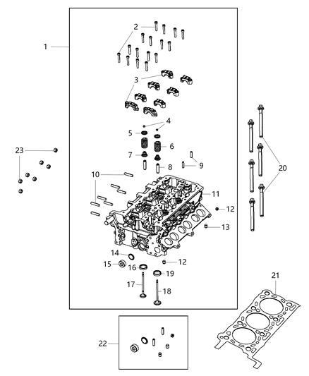 2018 Jeep Grand Cherokee Head Assembly Engine Cylinder Complete Less Camshafts Diagram for 68292424AA