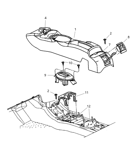 2004 Chrysler PT Cruiser Console, Floor Diagram