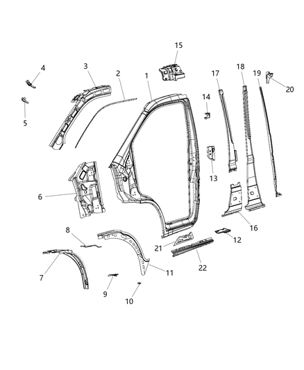 2015 Ram ProMaster 1500 Inner Hinge Pillar, Front Driver Side Diagram for 68134300AB