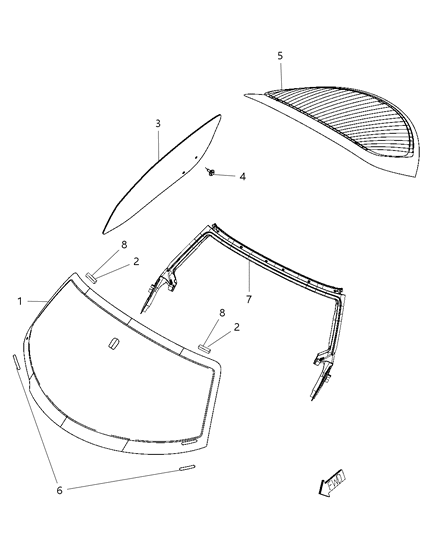 2016 Dodge Viper Windshield, Front Diagram for 68206848AA