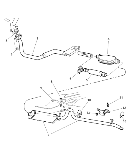 1998 Jeep Cherokee Muffler And Tailpipe Exhaust Diagram for E0055188
