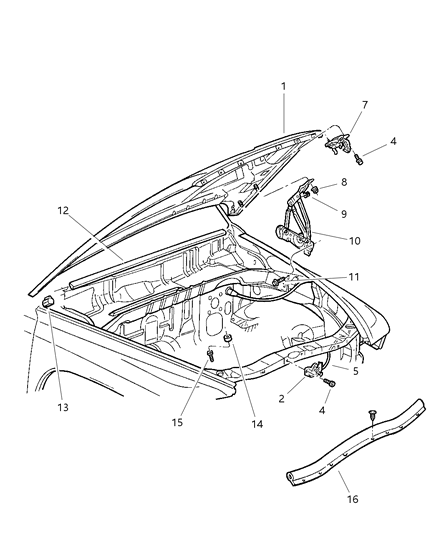 2004 Dodge Dakota Release Cable, Front Diagram for 55256496AE