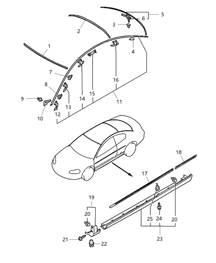 2004 Chrysler Sebring Moulding Front Door Protect Diagram for MR641159