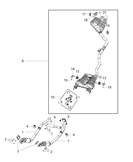 2021 Jeep Grand Cherokee Muffler And Tailpipe Exhaust Diagram for 68276650AC