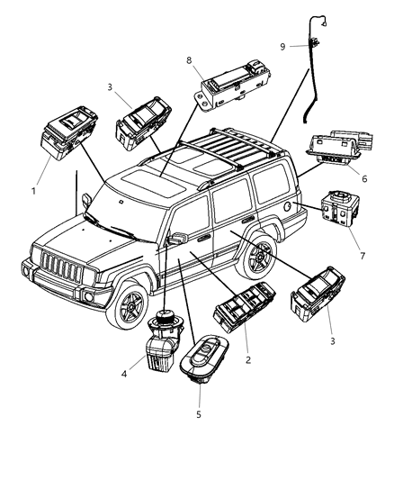 2009 Jeep Commander Memory Switch, Medium Gray, Front Diagram for 5JF971DVAC