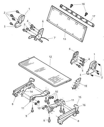 2006 Dodge Caravan Rear Seat - 3 Passenger Attaching Parts, Straight Bench Diagram