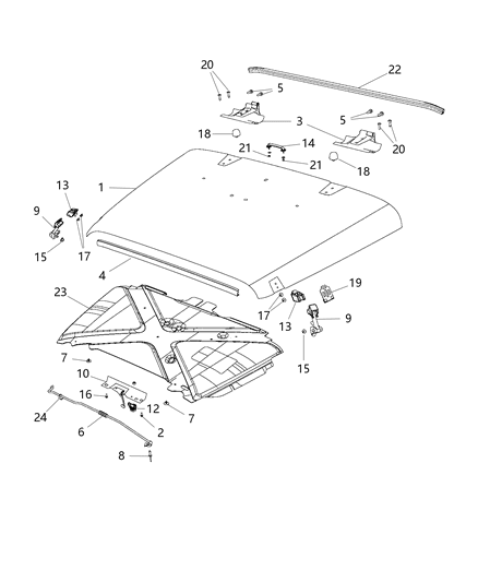 2016 Jeep Wrangler Hood & Related Parts Diagram 1 - Thumbnail