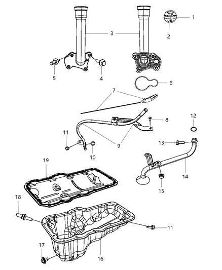 2010 Jeep Commander Engine Oil Pan , Engine Oil Level Indicator And Related Parts Diagram 1 - Thumbnail