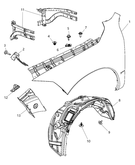 2009 Dodge Ram 1500 Panel Fender Diagram for 68054339AA