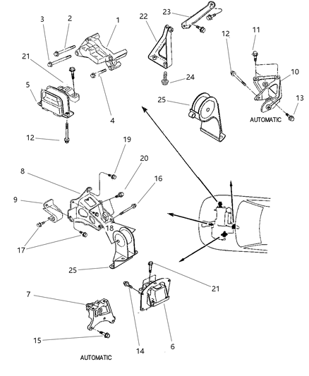 1998 Chrysler Cirrus Support Assembly, Engine Mount - Left W/Bracket Diagram for 4573775