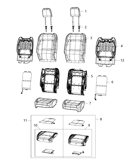 2019 Jeep Wrangler Front Seat - Bucket Diagram 1 - Thumbnail