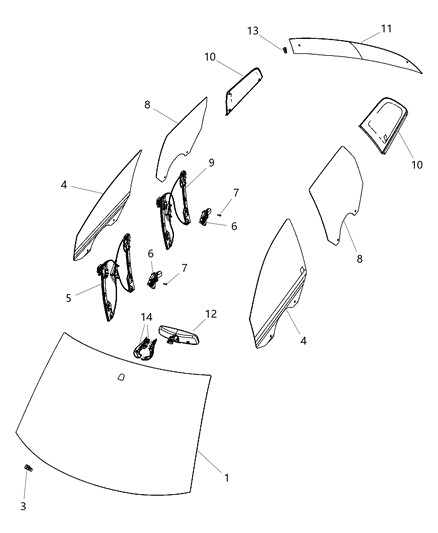 2011 Dodge Journey Windshield Shipping Assembly-30 Lite Glass Diagram for 68096260AA
