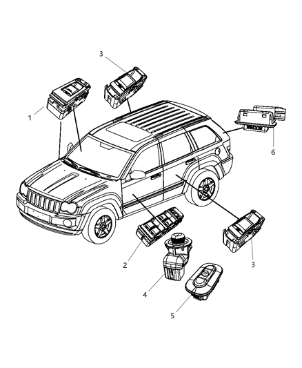 2010 Jeep Grand Cherokee Switches Doors & Liftgate Diagram