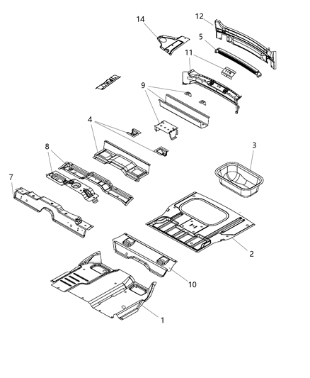 2020 Dodge Journey Center & Rear Floor Pan Diagram