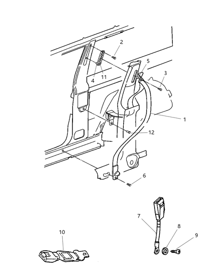 2001 Jeep Cherokee Retractor Assembly Upper Bolt, Rear Diagram for 6036294AA