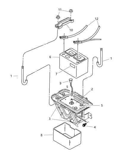 2002 Jeep Wrangler Battery Tray & Cables Diagram