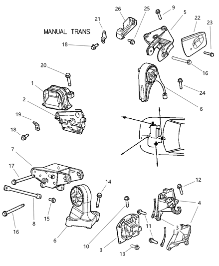 2001 Chrysler Sebring Engine Support, Rear Diagram for 4593337AB